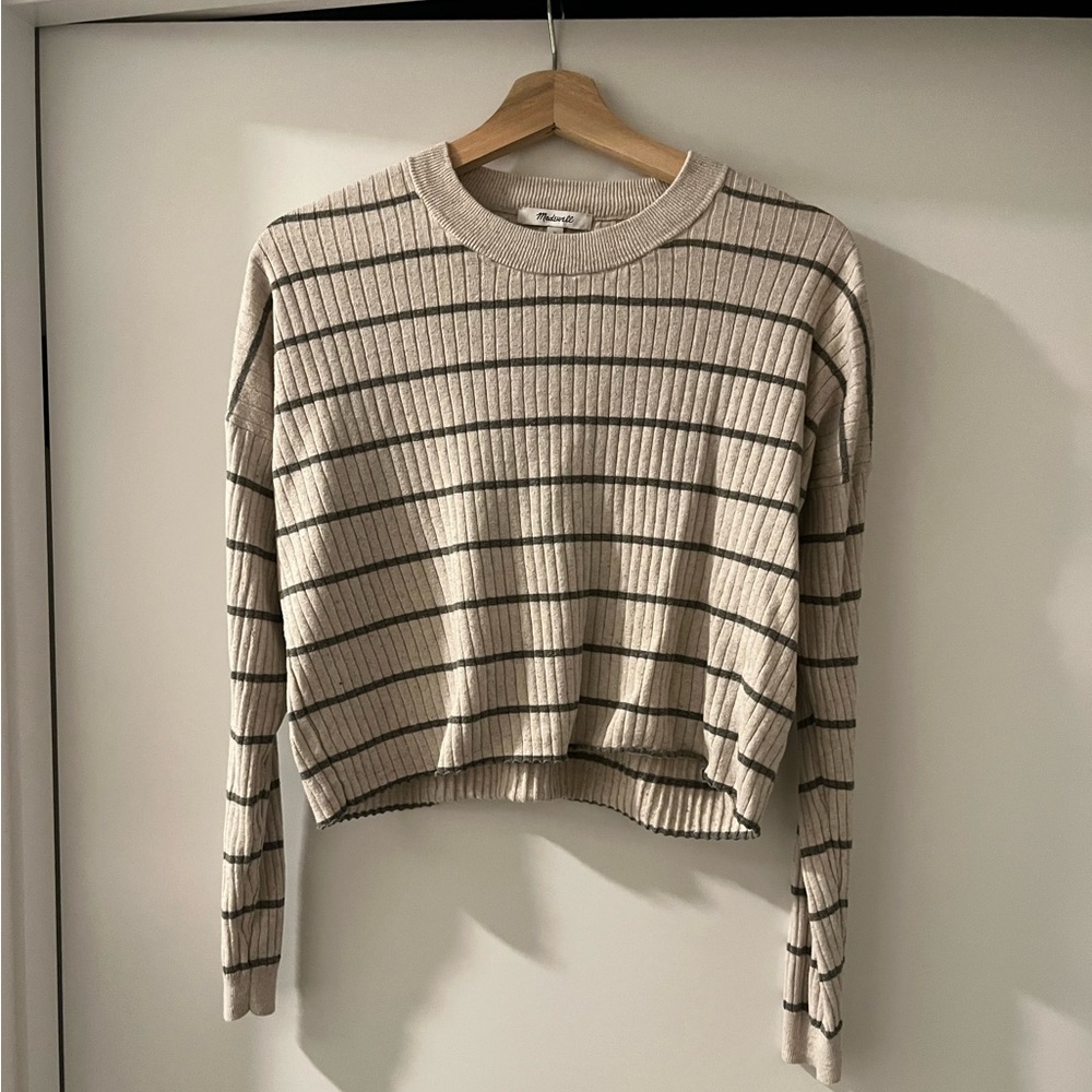 Madewell Beige and Black Striped Sweater